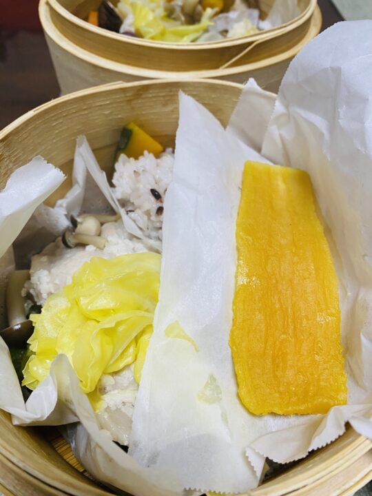 せいろで温め直してねっとり食感に戻った干し芋